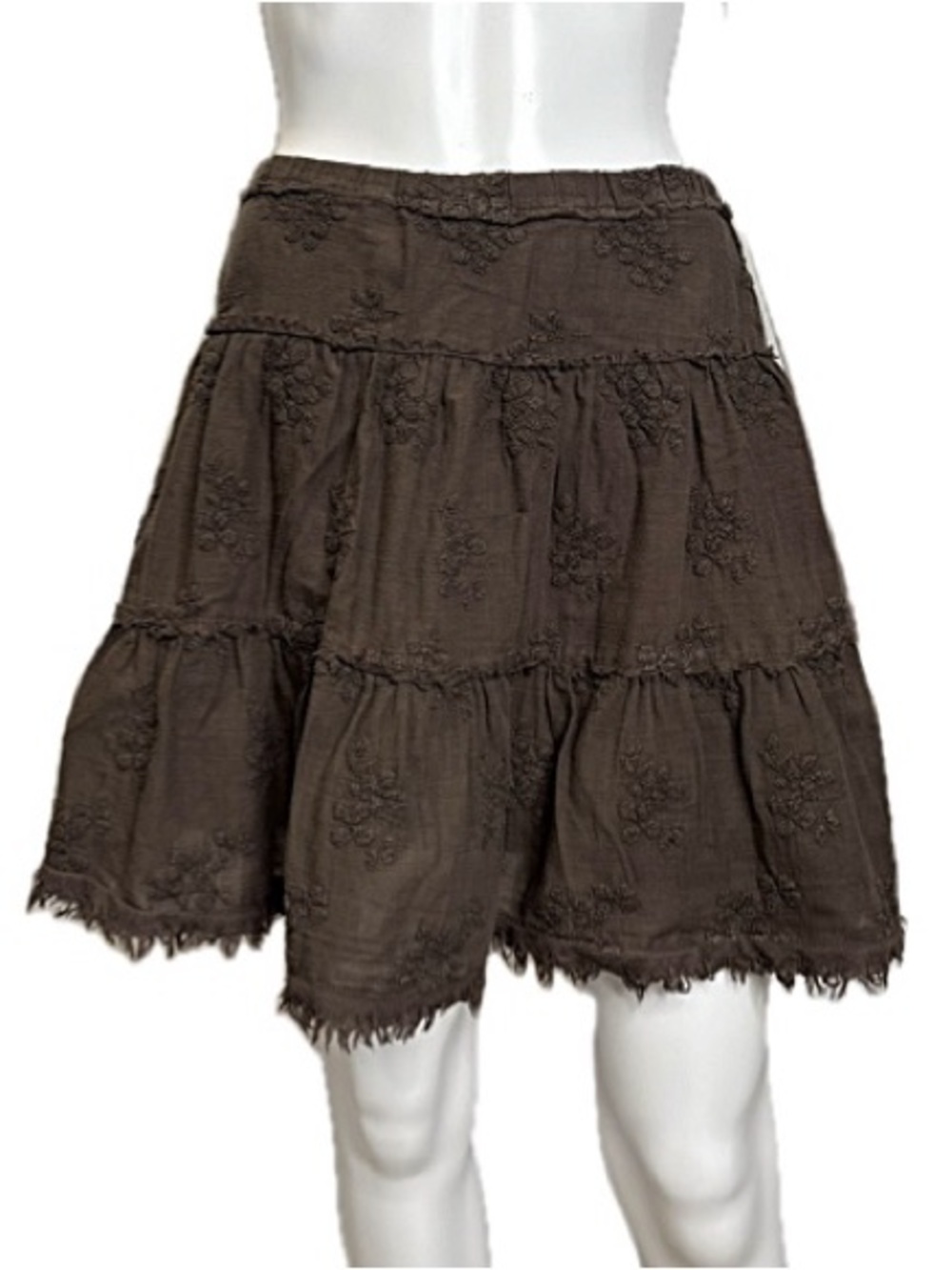 Ezra Fitch Embroidered Tiered Ruffle Mini Skirt Size XS Dark Brown  A-Line Y2K